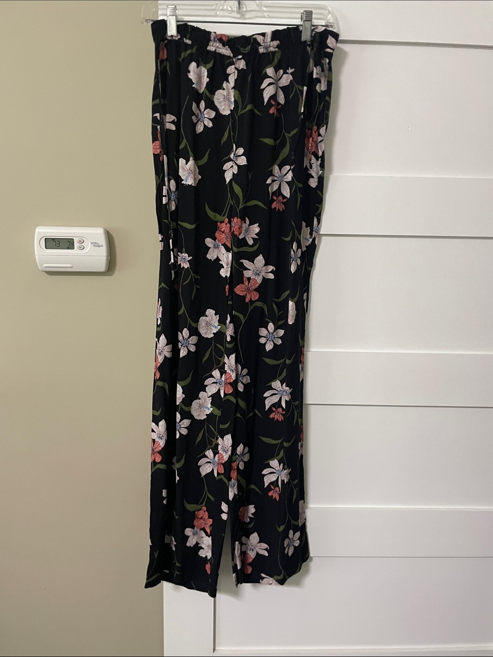 Shade & Shore Black Floral Swim Coverup Pant with Pink & White Blossoms